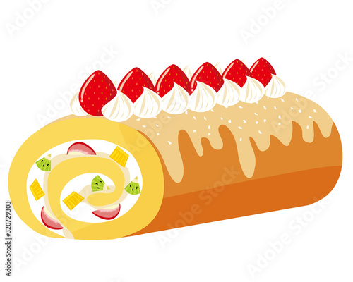 ロールケーキ　苺　生クリーム