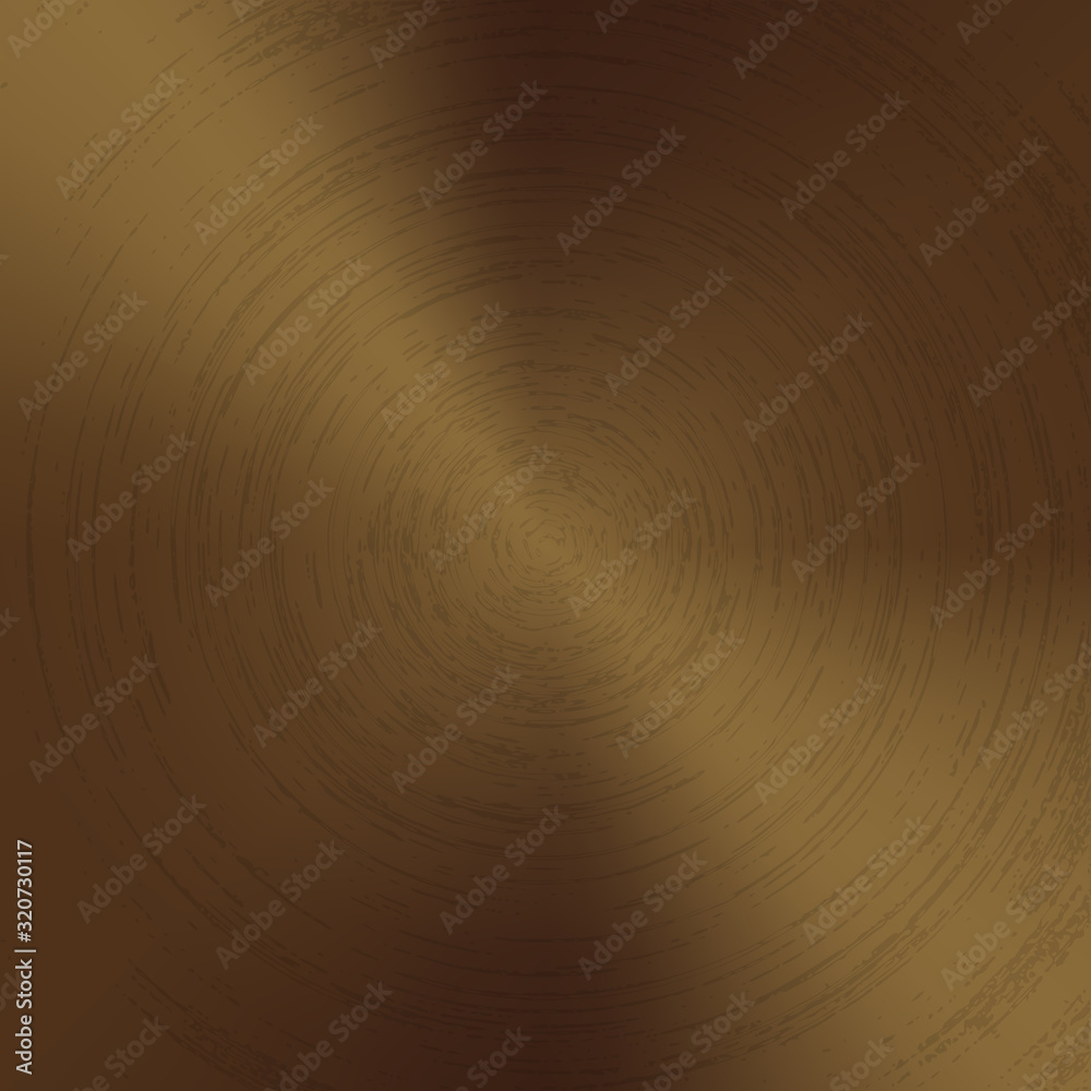 Fototapeta premium Radial polished texture bronze metal background. Vector textured technology brass color background with circular polished, brushed concentric texture. Gold, copper or golden color