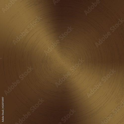 Radial polished texture bronze metal background. Vector textured technology brass color background with circular polished, brushed concentric texture. Gold, copper or golden color