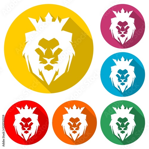 Lion head logo with crown with long shadow