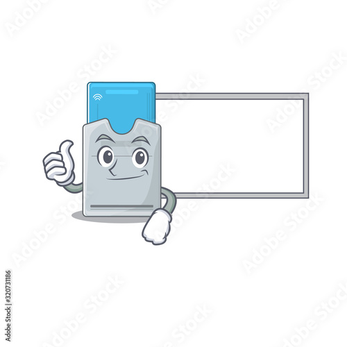 Thumbs up of key card cartoon design with board