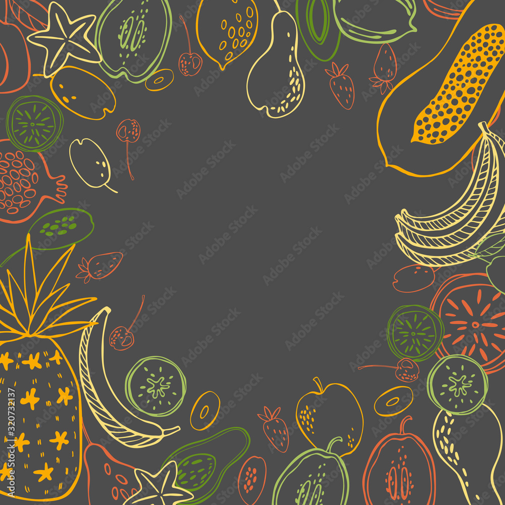 Vector background with  hand drawn fruits. Sketch  illustration.