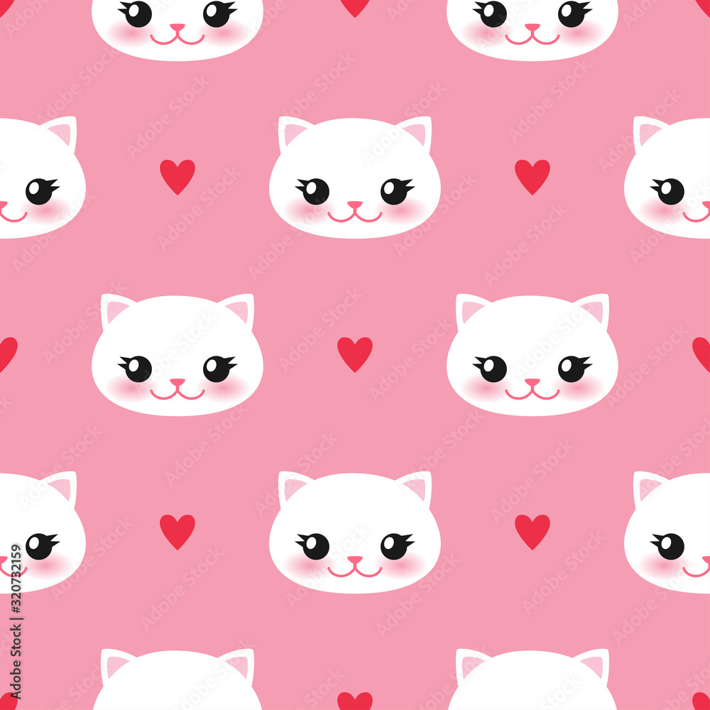 Cute white cat on pink background