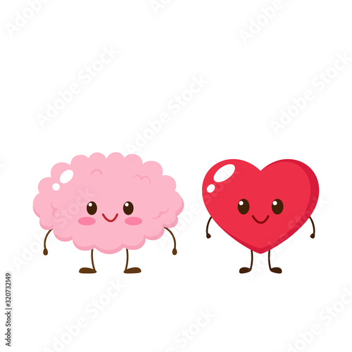 Cute happy brain and heart character