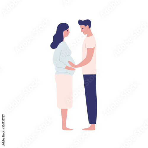 Happy future parents hugging vector flat illustration