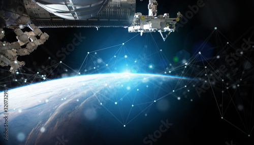 Fototapeta Naklejka Na Ścianę i Meble -  Satellites sending datas exchanges and connections system over the globe 3D rendering elements of this image furnished by NASA