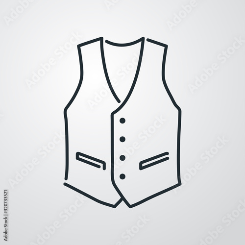 Icono plano lineal chaleco de traje en fondo gris