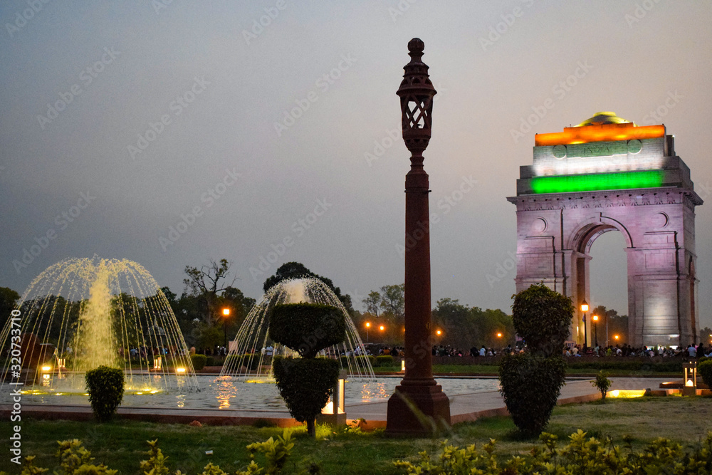 Evening view of India Gate in Delhi India, India Gate view with tri