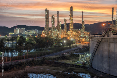 Oil Refinery during sunset in Chonburi  Thailand