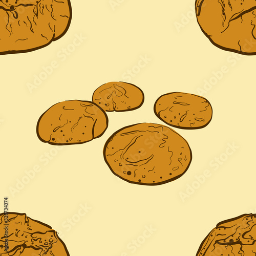 Seamless pattern of sketched Broa bread