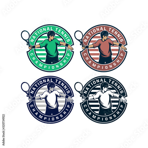 national tennis championship man illustration athlete logo design pack