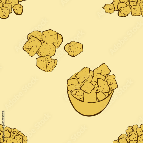 Seamless pattern of sketched Croutons bread