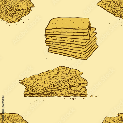 Seamless pattern of sketched Crisp bread bread