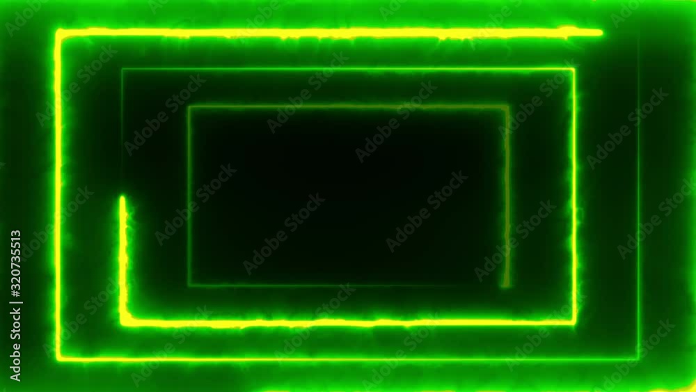 Shining green neon triple rectangle frame appearing on the black screen with an empty place in center for advertisement. Abstract concept background for text and advertising. Seamless loop 4K video. Shining green neon triple rectangle frame appearing on the black screen with an empty place in center for advertisement. Abstract concept background for text and advertising. Seamless loop 4K video.