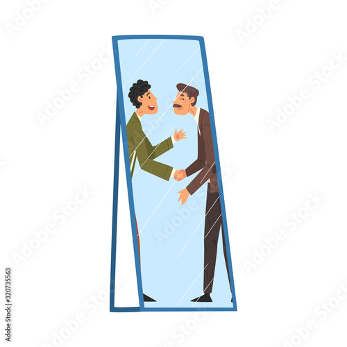 Reflection of Meeting of Two Businessmen in the Mirror Vector Illustration