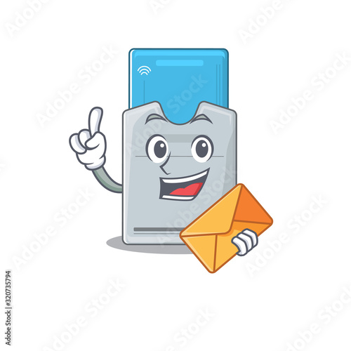 Cheerfully key card mascot design with envelope