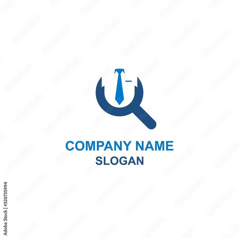 Find a job logo. Magnifying glass with business symbol. Find a job logo. Magnifying glass with business symbol.