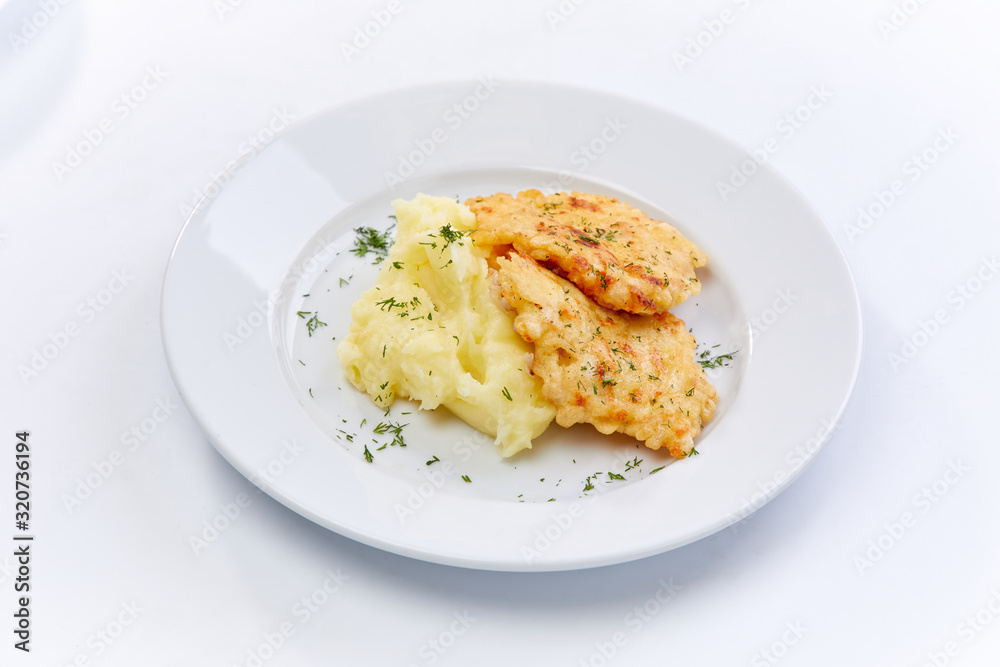 fried chicken breast with mashed potato