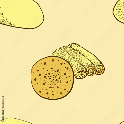 Seamless pattern of sketched Injera bread photo