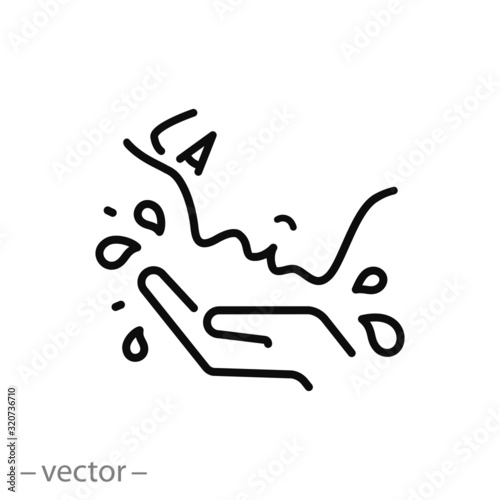 woman washing her face icon, facial skin care, wash cleaning lotion, thin line web symbol on white background - editable stroke vector illustration eps10