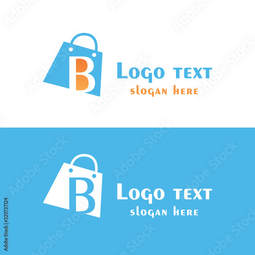 Abstract letter B with bubbles on shopping bag. Abstract shopping logo. Online shop logo.