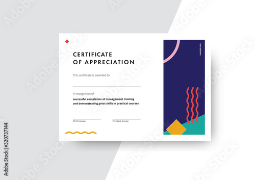 Certificate of appreciation template design. Elegant business diploma layout for training graduation or course completion. Vector background illustration.