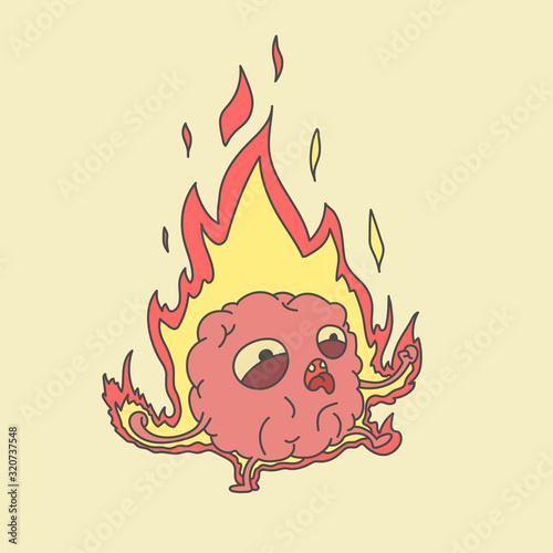 the brain burns. illustration of headache and stress