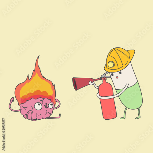 the brain burns. illustration of headache and stress