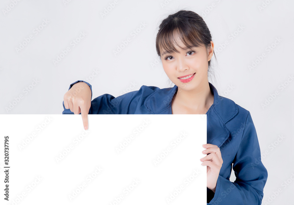 beautiful portrait young business asian woman presenting blank signboard isolated on white background, cheerful and happy beauty businesswoman showing empty billboard or banner for advertising. beautiful portrait young business asian woman presenting blank signboard isolated on white background, cheerful and happy beauty businesswoman showing empty billboard or banner for advertising.