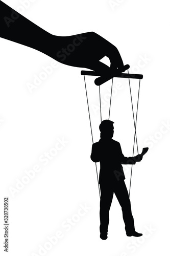 Puppet business man with hand silhouette vector