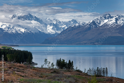 Lake Pukaki New Zealand. Mount Cook. Mountains snow