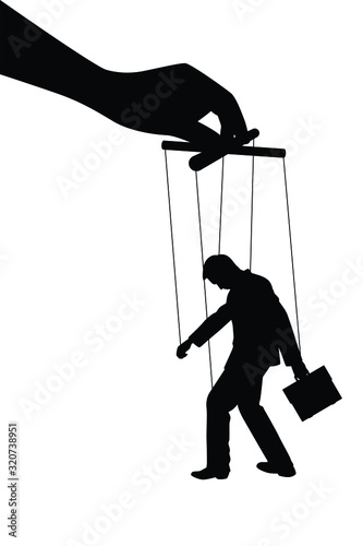 Puppet business man with hand silhouette vector