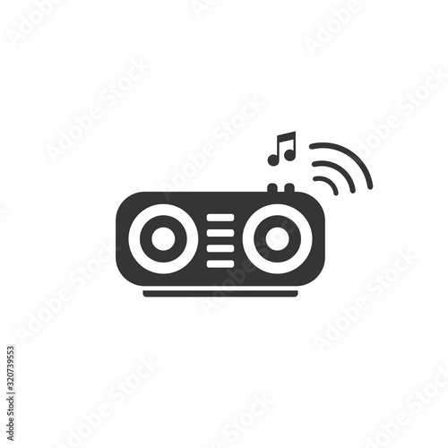 Wireless speaker with radio waves and musical note icon