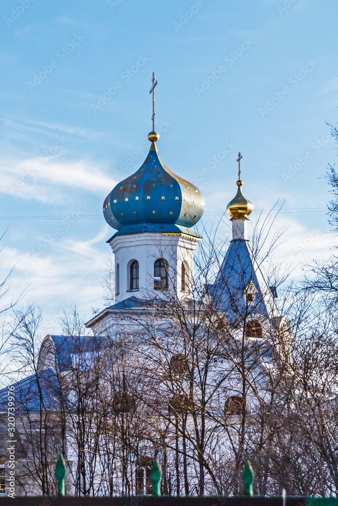 Beautiful old orthodox church belfry in Vitebsk, Belarus, Europe.