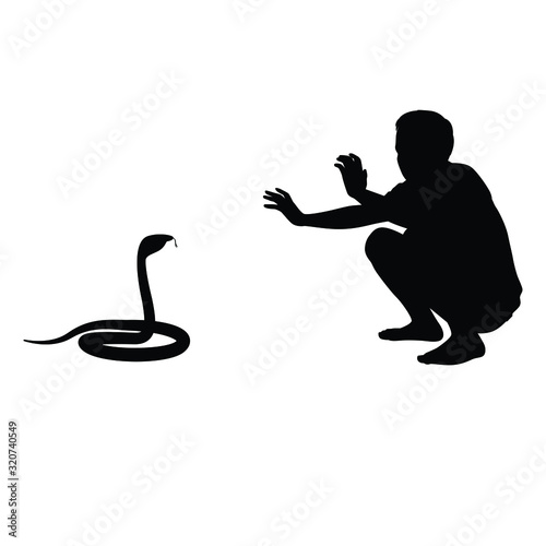 Young man with snake silhouette vector