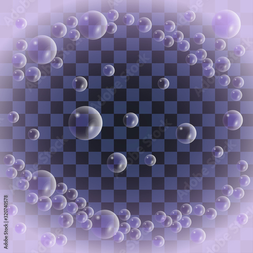 Soap foam with bubbles on transparent background. Vector illustration