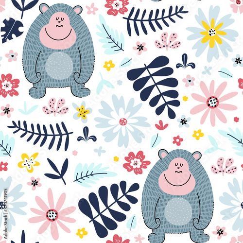 Cartoon gorillas seamless background for kids