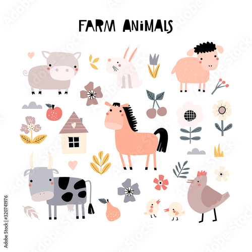 Farm animal collection in doodle style