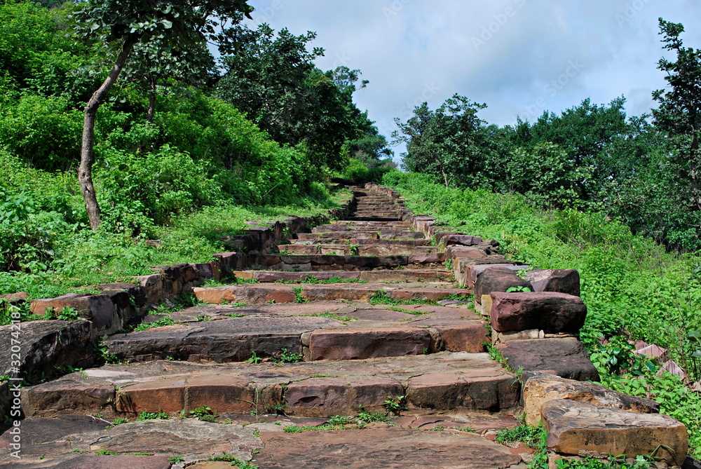 Stairway to Sanchi Stupa. Sanchi, Madhya Pradesh, India