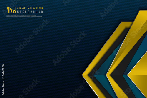 Abstract luxury gradient blue background with stripe line and polygonal geometric of yellow design shape. illustration vector eps10