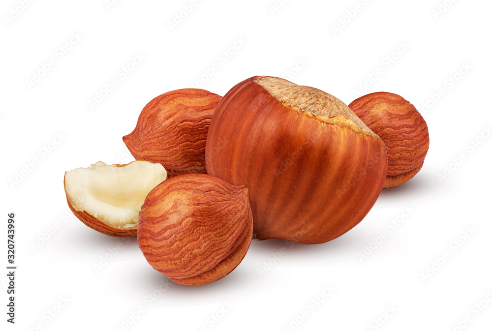Hazelnuts isolated on white background as package design element Hazelnuts isolated on white background as package design element