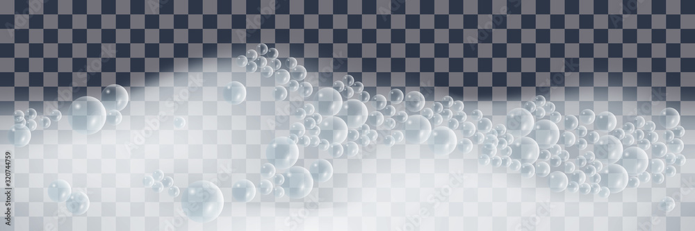 Fototapeta Piana mydlana z bąbelkami na przezroczystym tle. Ilustracji wektorowych