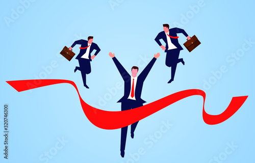 Businessmen compete to cross the finish line