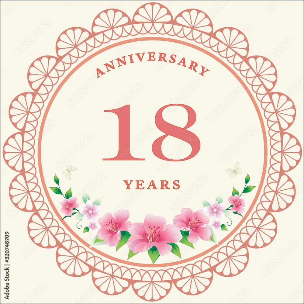 18th years anniversary, birthday card. Vector design background with decorative floral circle for celebration, invitation 18th years anniversary, birthday card. Vector design background with decorative floral circle for celebration, invitation