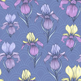 Seamless pattern with blue irises