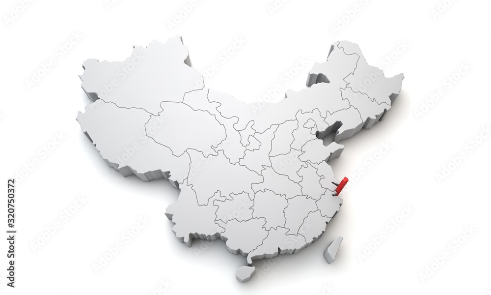 Map of China showing Shanghai regional area. 3D Rendering Map of China showing Shanghai regional area. 3D Rendering