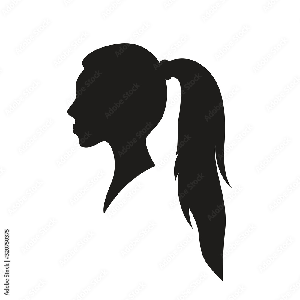 Cute black silhouette of female with ponytale
