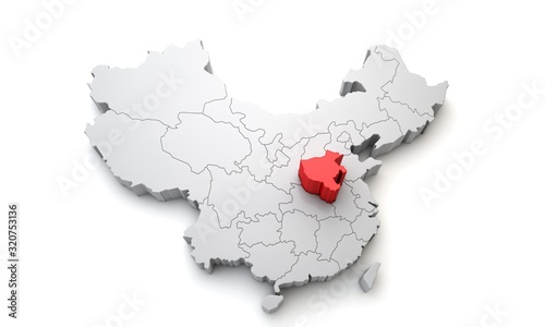 Map of China showing Henan regional area. 3D Rendering photo