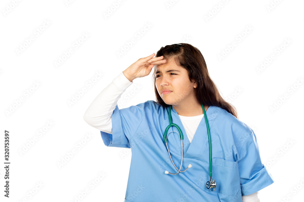 Funny girl with blue doctor uniform Funny girl with blue doctor uniform