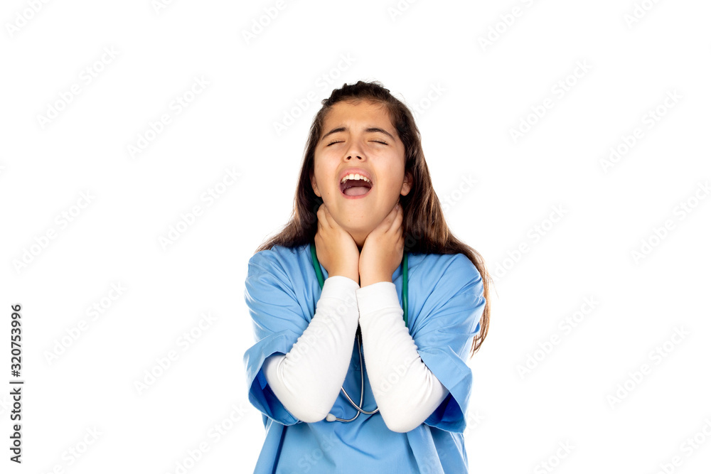 Funny girl with blue doctor uniform Funny girl with blue doctor uniform